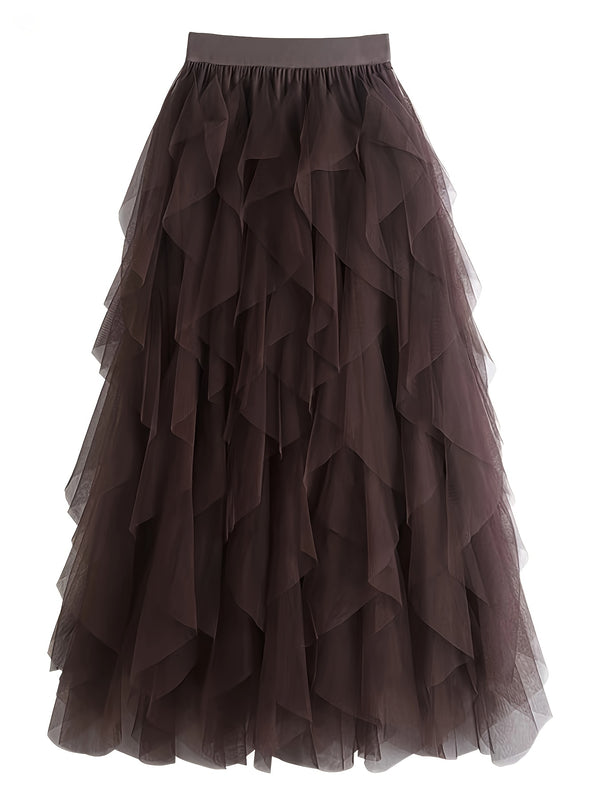 Chic Elegance, Elegant High-Waist A-Line Tulle Skirt for Women.