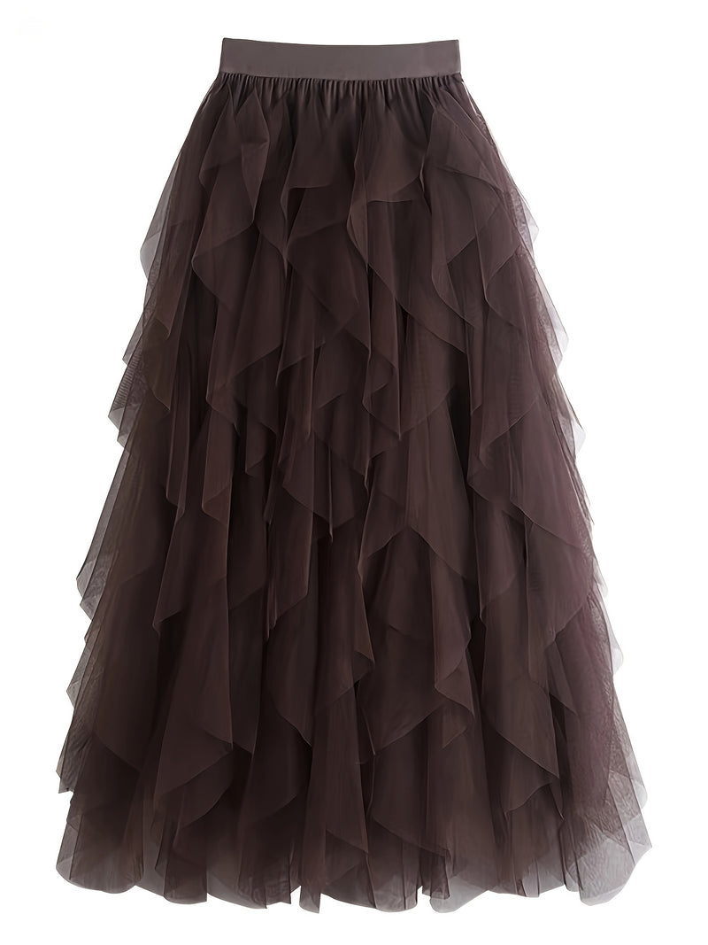Chic Elegance, Elegant High-Waist A-Line Tulle Skirt for Women.