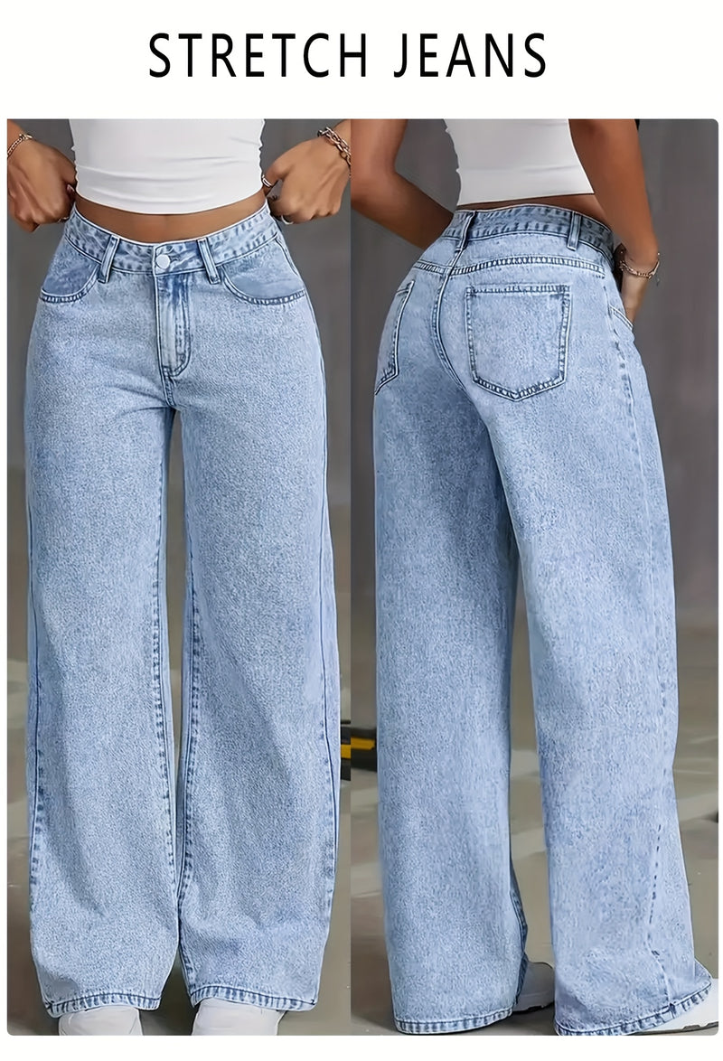 Women's New Stretch Loose Wide Leg Straight Jeans.