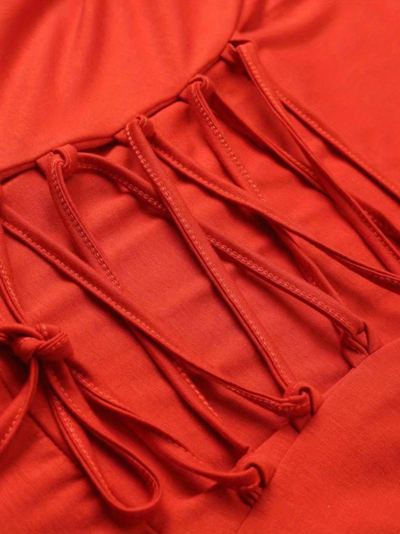 Women's Solid Color Tie-Up Asymmetrical Dress.