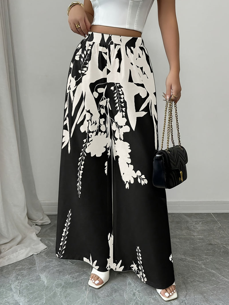 Women's Elegant Floral Print Wide-Leg Pants.