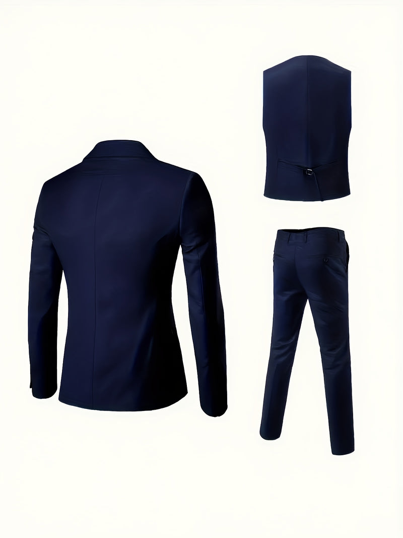 Men's 3pcs Suit Set, Including a Blazer, Vest, And Trousers.
