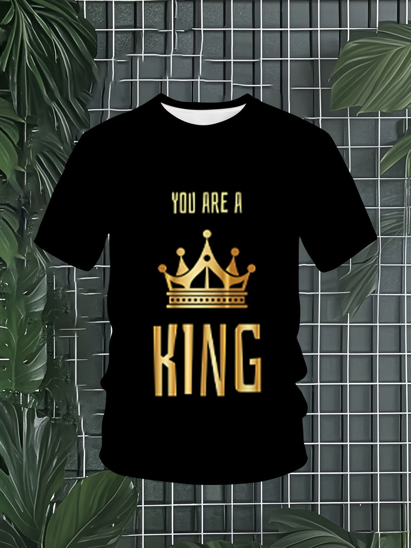 Plus Size Men's 'You Are The King' Print Fashion Crew Neck.