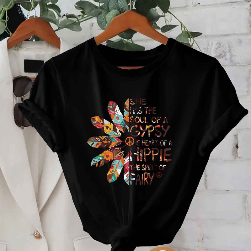 Women’s Printed Round Neck Short Sleeve T-Shirt.