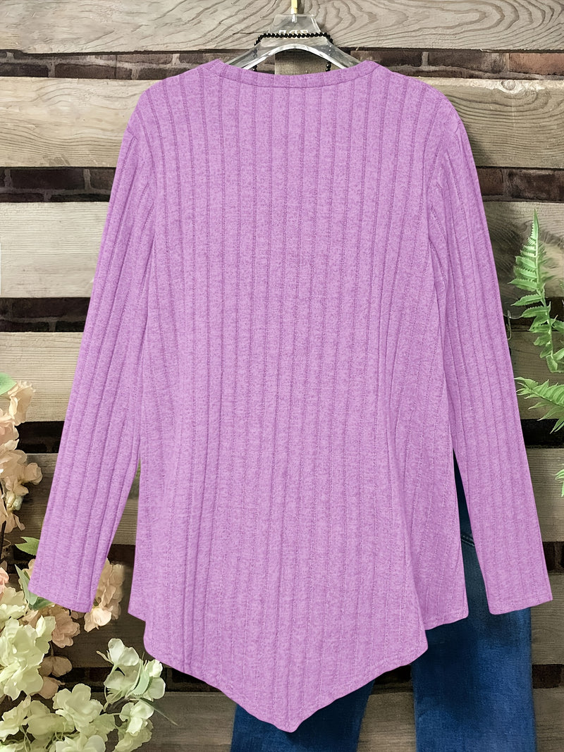Women's Plus Size Lightweight Ribbed Long Sleeve T-Shirt.