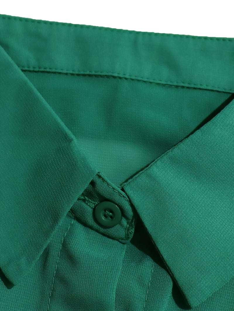 Women’s Sexy Sheer Two-Piece Set Long Sleeve Shirt + High-Waisted Shorts.