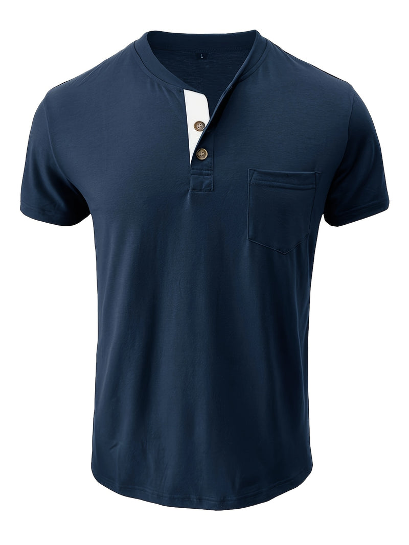 Men's Henley Round Neck Short Sleeve T-Shirt.