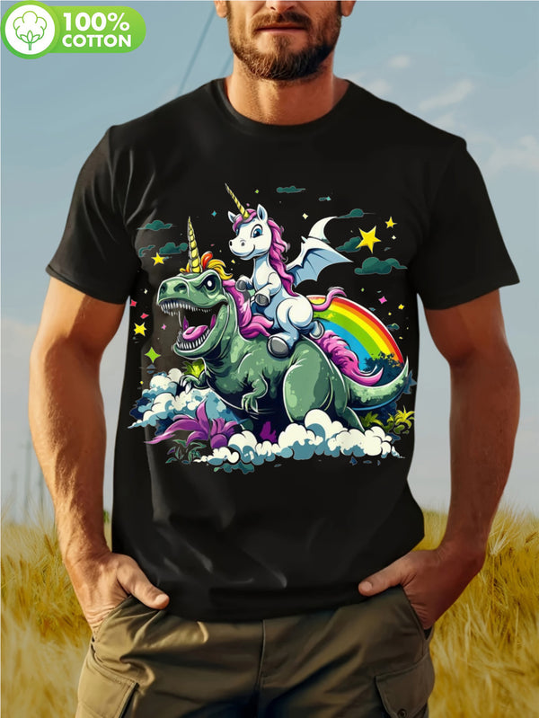 Men’s Funny Riding T-Rex Graphic T-Shirt.