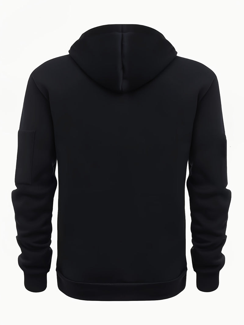 Men's Hoodie. Solid Color Long Sleeve Open Front Hooded Sweatshirt Jacket.