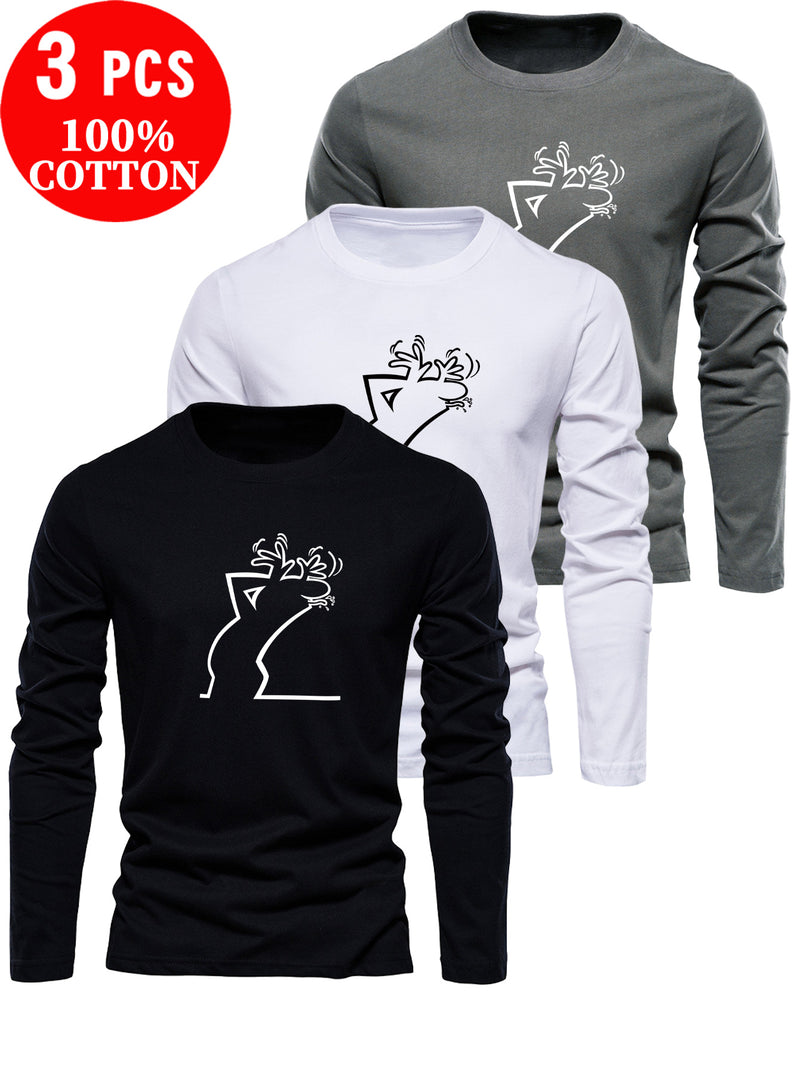 3pcs Men’s Cotton T-Shirts Casual Crew Neck.