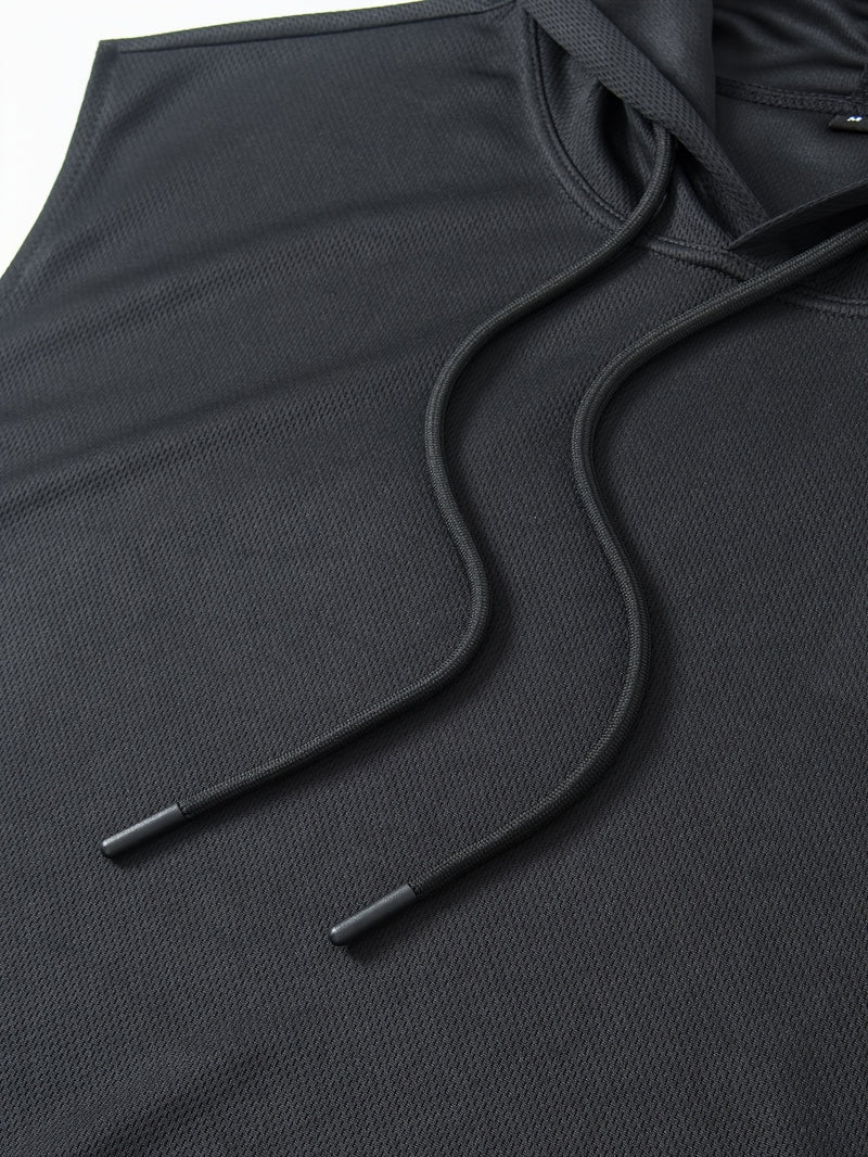 5pcs Solid Color Breathable Men's Sleeveless Hooded Tank Tops.