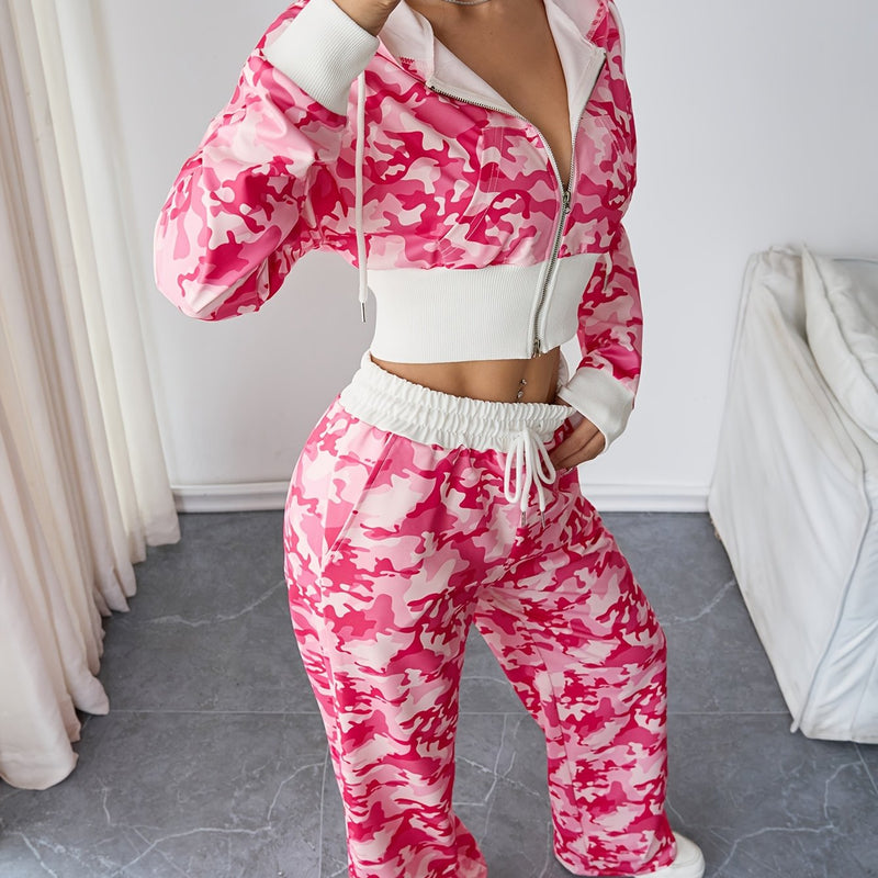 Women's Two-Piece Set, Spring/Autumn Long Sleeve Hooded.