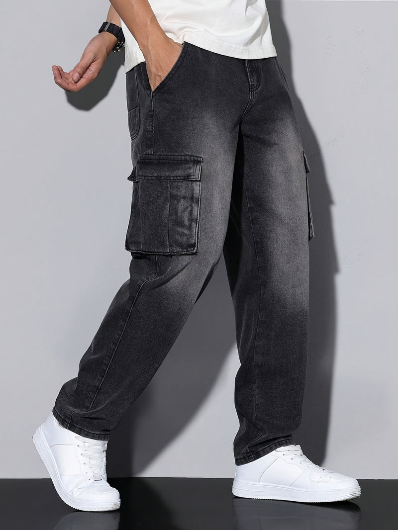Classic Black And Gray Men's Stretchy Jeans.
