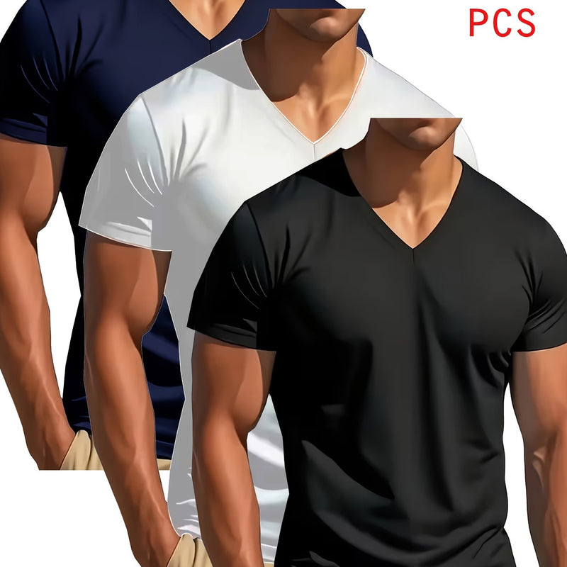 3pcs Men's V-Neck T-Shirts.