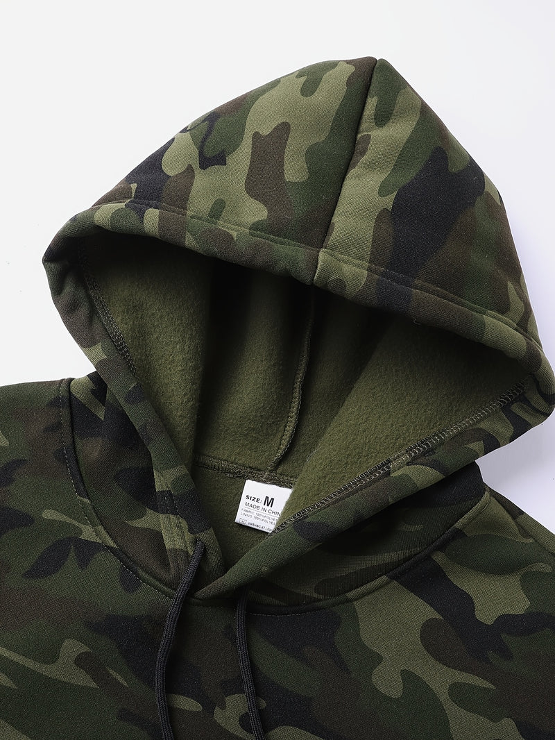 Men's Camouflage Print Hooded Sweatshirt and Jogger Set.
