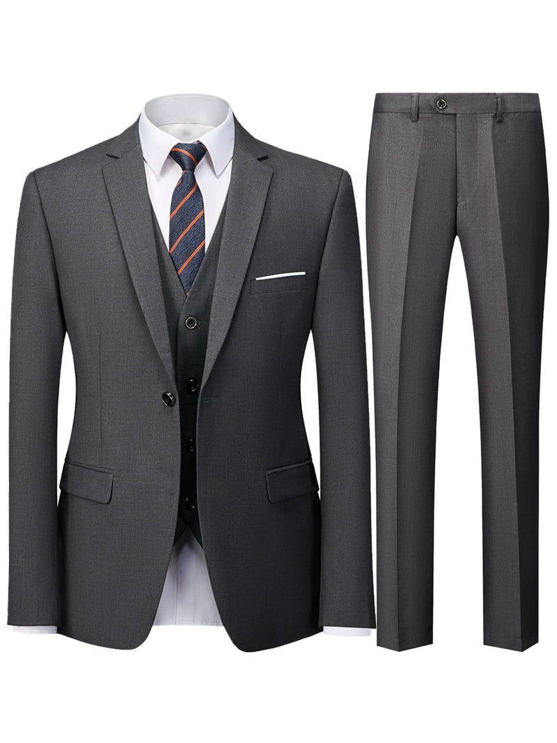 3pcs Suit Set for Men, Single-Breasted One-Button Black Suit And Trousers Set.