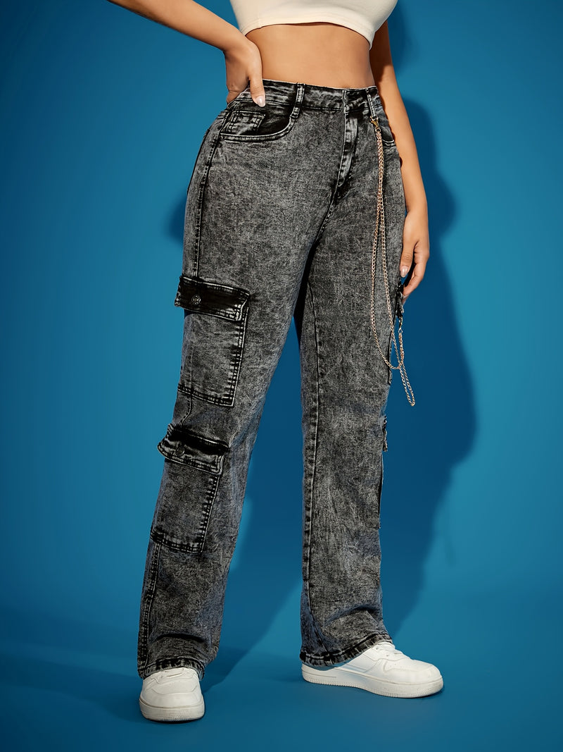 Women's High-Waist Stretch Cargo Jeans.