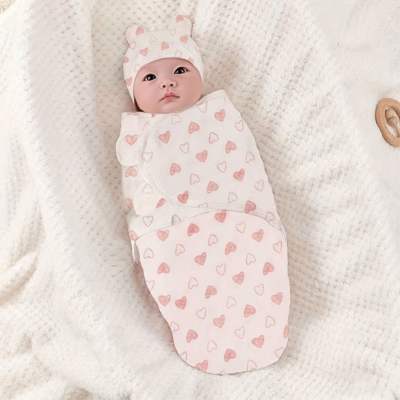 Baptism Gift Robe Printed Swaddle Blanket + Hat Set.