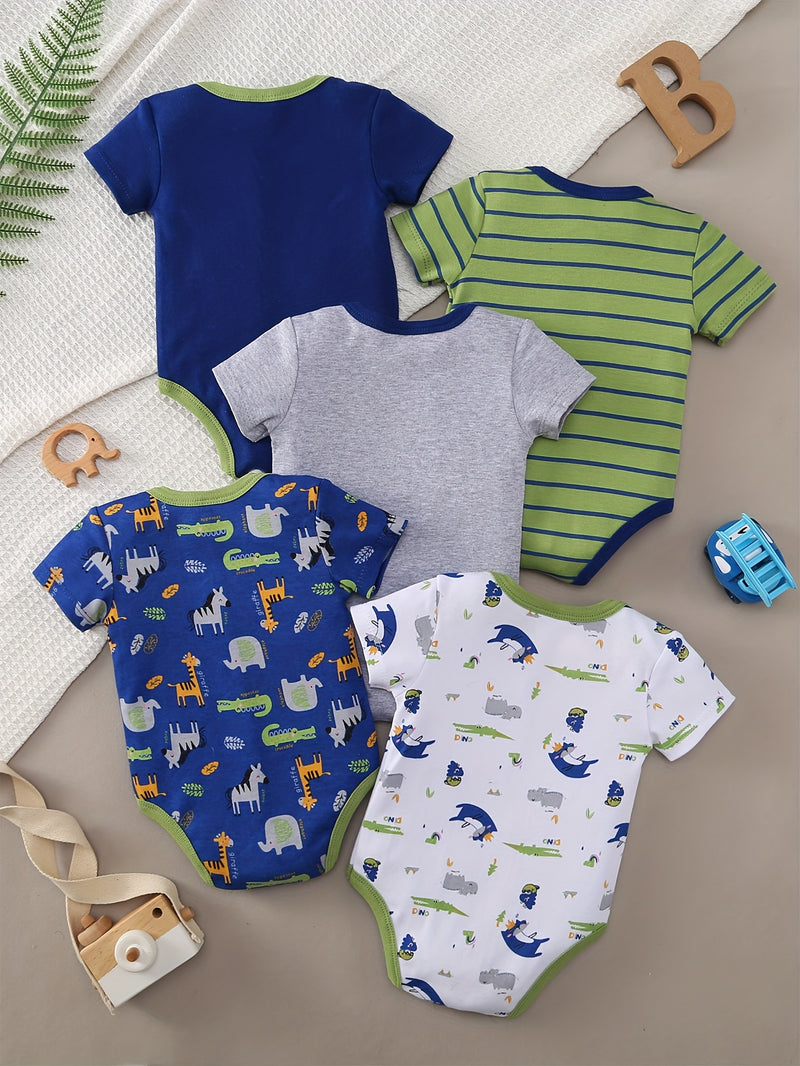 Newborn Baby Boy's Three-Point Romper with Short Sleeves, 5pcs.