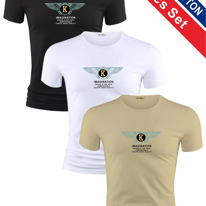 3pcs Men's Casual Short-sleeve Cotton Crew Neck T-shirt Set.