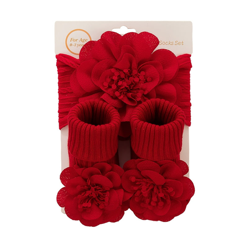2pcs/Set Lace Big Flower Baby Headbands Socks Long Anklet Sock 0-12m.