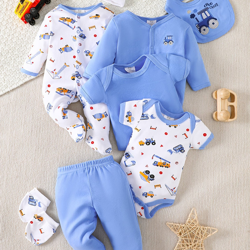8pcs Newborn Baby Boy Bodysuit Set.