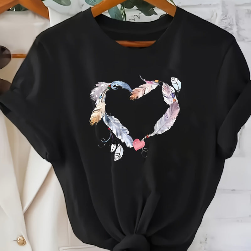 Women's Cat Print Round Neck Short Sleeve T-Shirt.