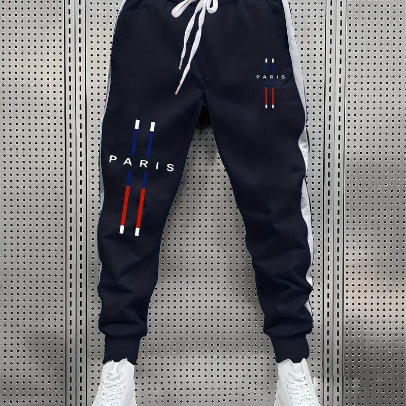 fashionable Men's color blocked drawstring sports pants.