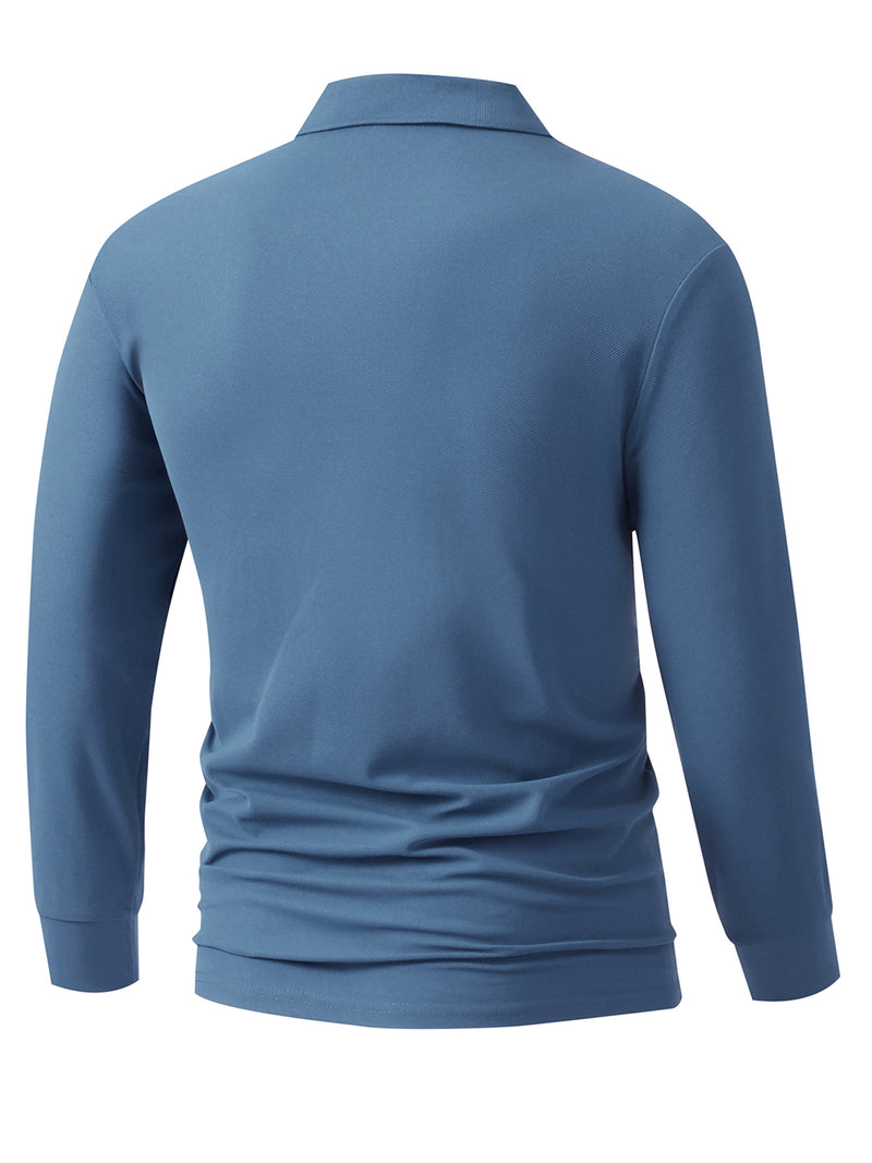 Men's Outdoor Golf and Equestrian Lapel Polo Shirt, Long Sleeve.
