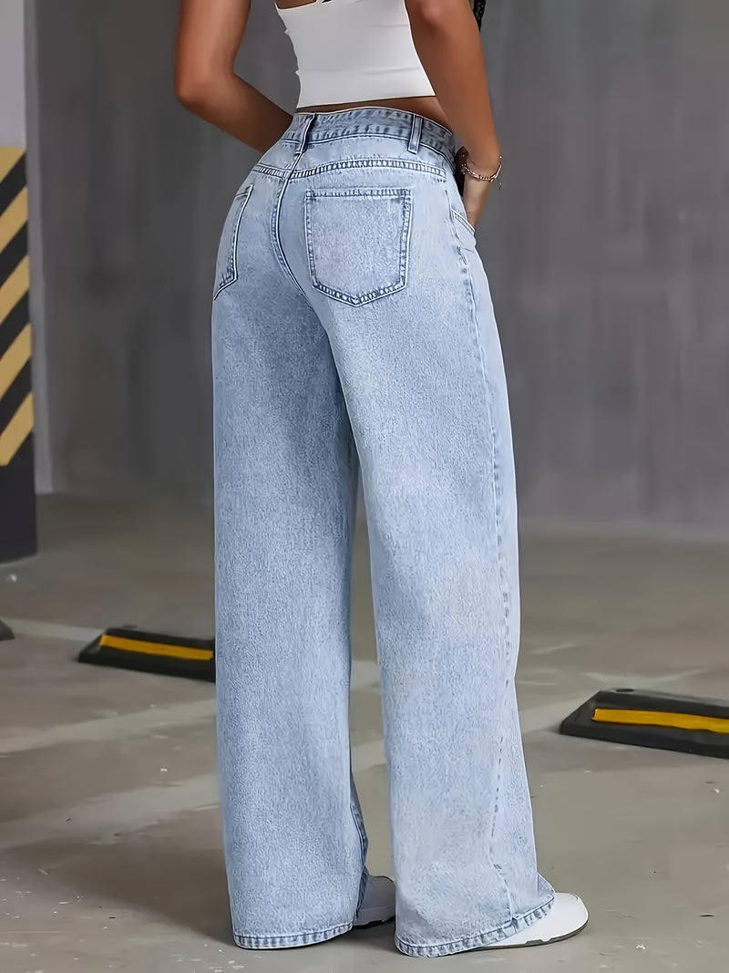 Women's Stretch Loose Wide-Leg Straight Jeans.