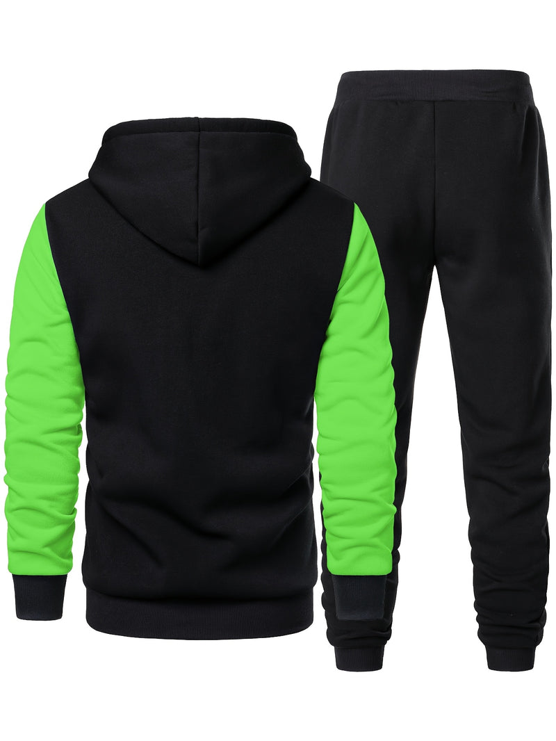 Men's Hiphop Outfit, Letter Print Long Sleeve Full-Zip Casual Jacket And Loose Jogger Pants.