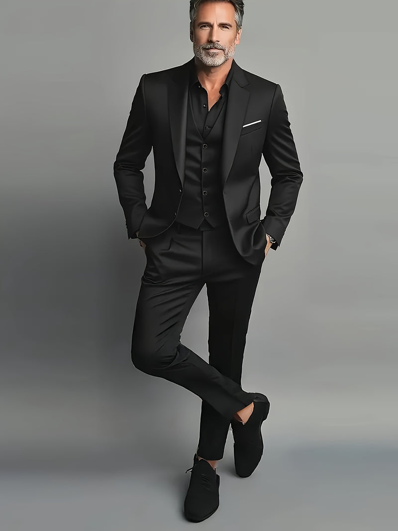 Men'S Single-Breasted Double-Button Business Suit with Notch Lape.