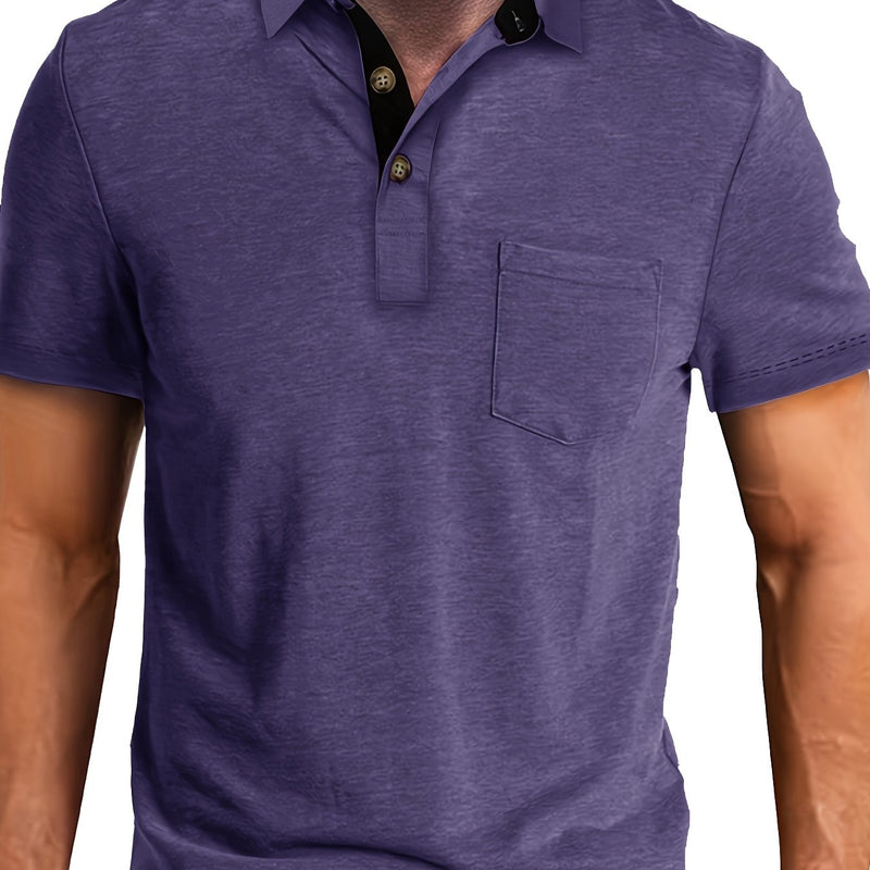 Men's Plaid Collar Pocket T-shirt.