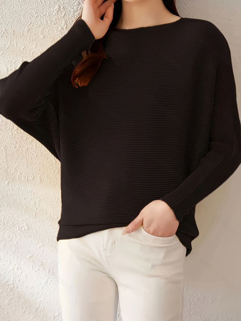 Women's Loose Batwing Sleeve Sweater, Casual Elegant Long Sleeve Top.