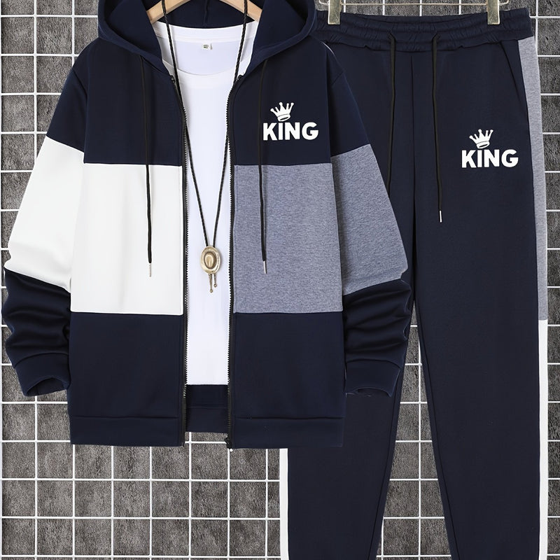 Men's Autumn And Winter Zip-Up Long Sleeve Sweatshirt And Long Pants Set.