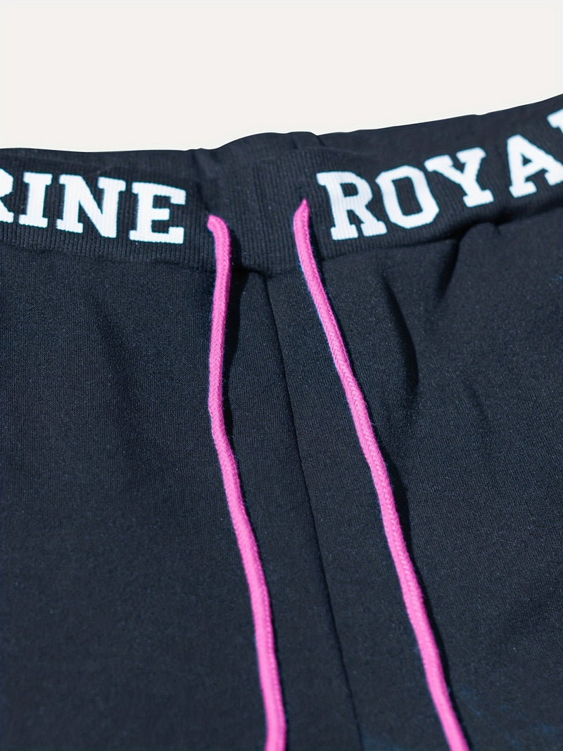 Men's Hiphop Outfit, Letter Print Long Sleeve Full-Zip Casual Jacket And Loose Jogger Pants.