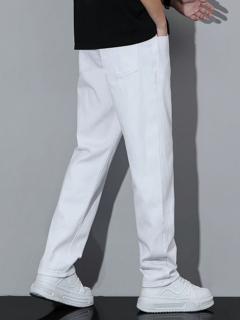 Men’s American High Street White Loose Jeans.
