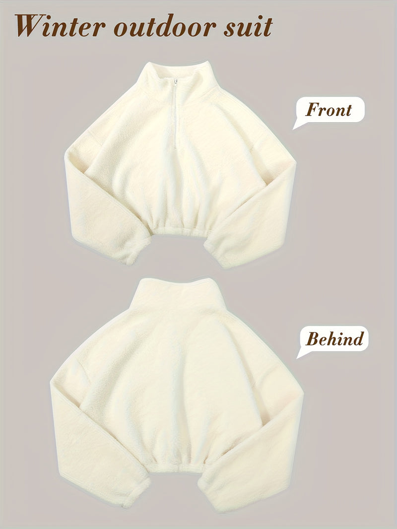 Lined Sweatshirt Warm Bubble Fabric Plush Cropped Jacket for Women.