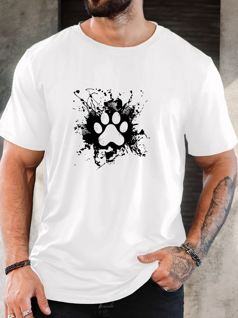 Men'S Casual Summer T-Shirt with Paw Print Design.