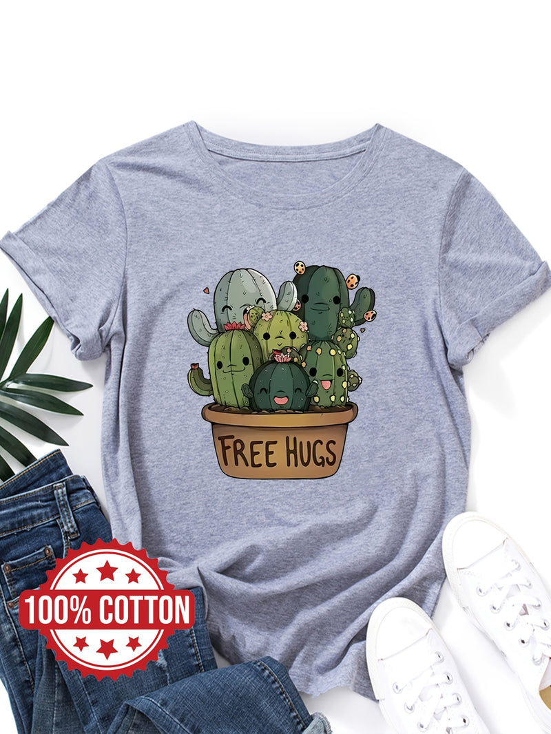 Women's "Free Hugs" Slogan T-Shirt.