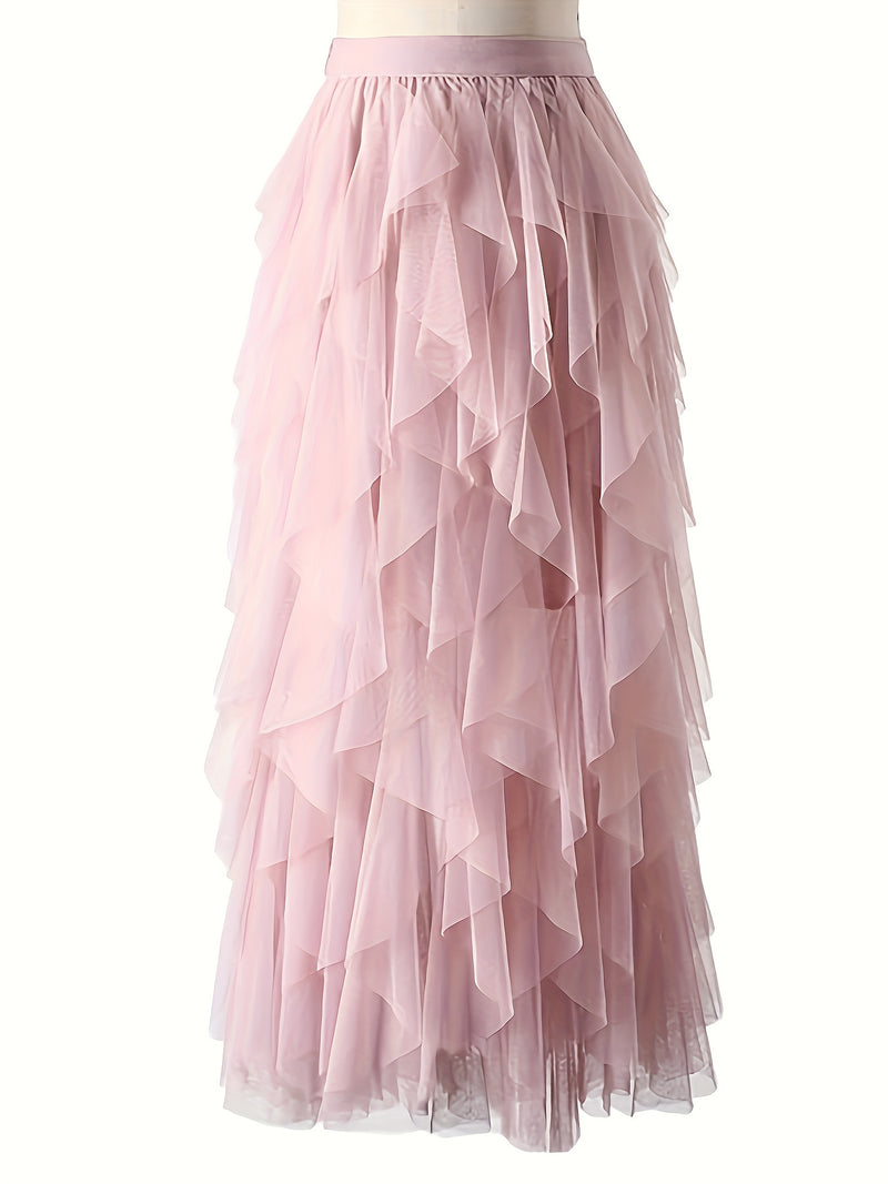 Chic Elegance, Elegant High-Waist A-Line Tulle Skirt for Women.
