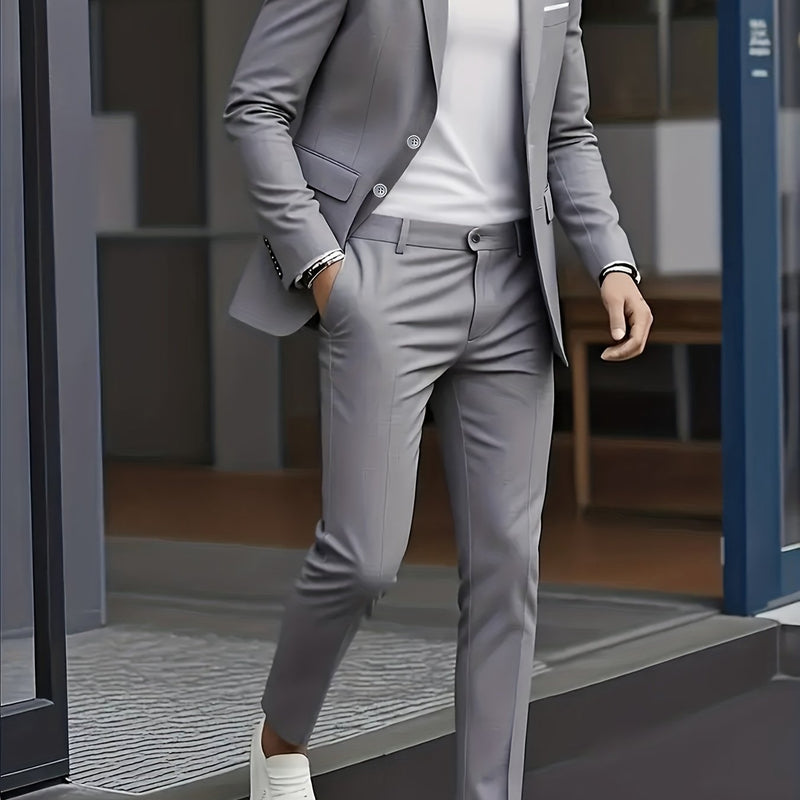 Men's 2pcs Wedding Suit Set, Tailored Business Suit Jacket + Classic Trousers.