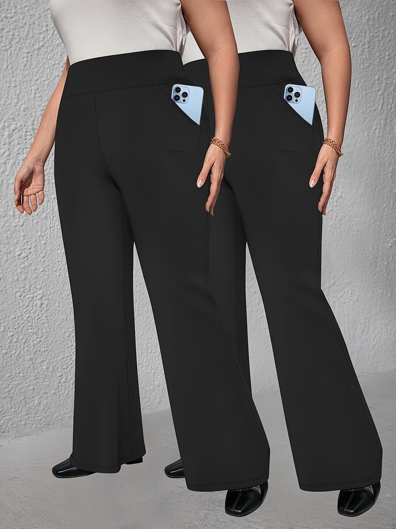 Women’s 2-Pack - Plus Size High-Waisted Flare Pants with Slant Pockets.