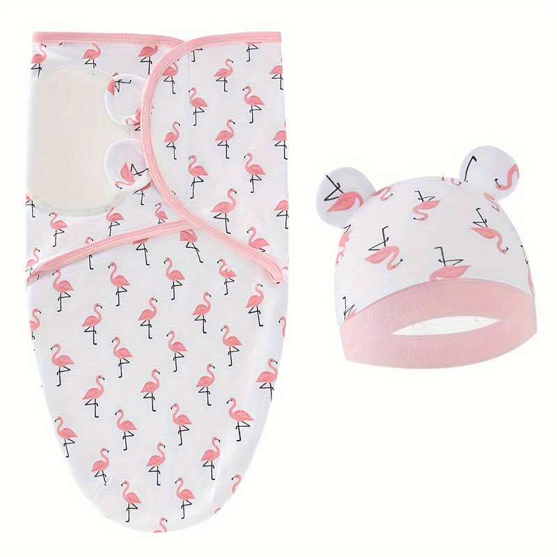2pcs Soft Cotton Baby Swaddle Sack Set with Hat for Newborn Girls, 0-6 Months.