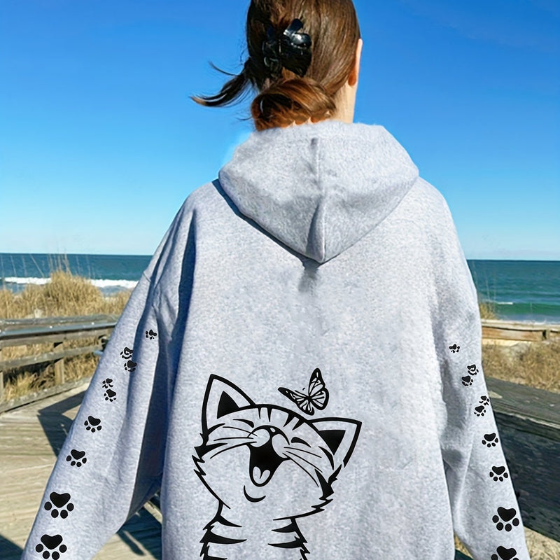 Women’s Kitten Butterfly Cat Paw Print Hoodie.