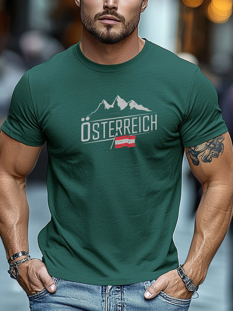 Men's Austrian Pattern Summer Casual Crew Neck Short T-Shirt.