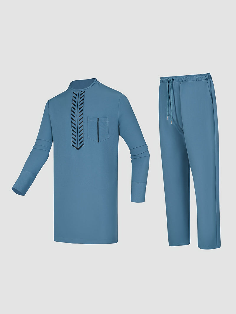 Men'S Plus Size Casual Two-Piece Set  Crew Neck with Zipper Detail.