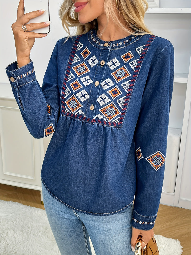 Women's Loose Long-Sleeve Denim Top.