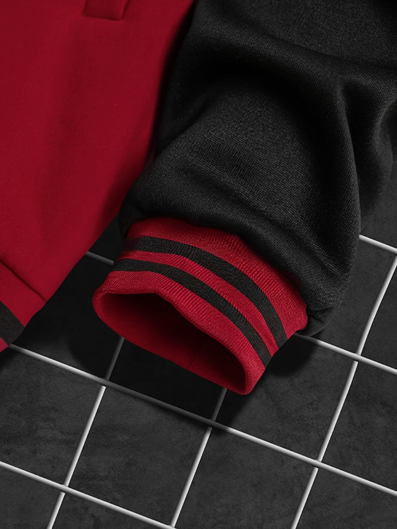 Men's 2pcs Baseball Jacket and Sweatpants Set with Overlapping.