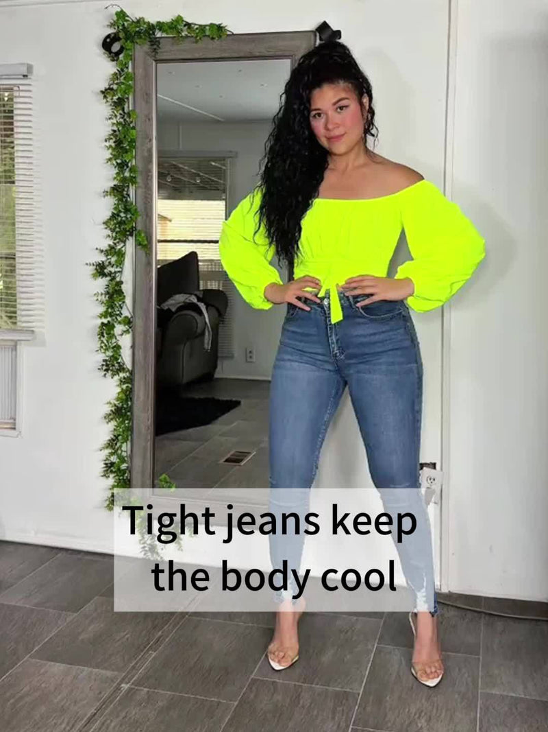 Women's Ripped Skinny Jeans with Frayed Edges.